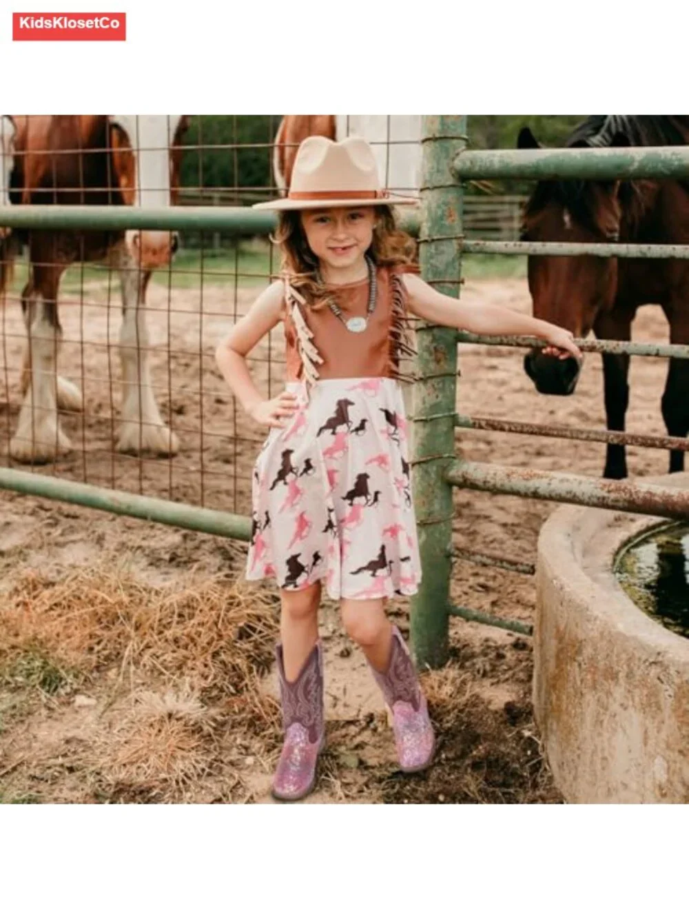 Embroidered Square Toe Cowgirl Boots - Pull On Western Boots for Kids